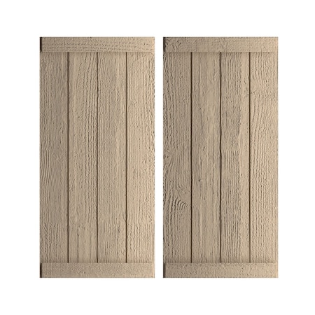 Rustic Four Board Joined Board-n-Batten Rough Sawn Faux Wood Shutters W/End Batten, 22W X 60H